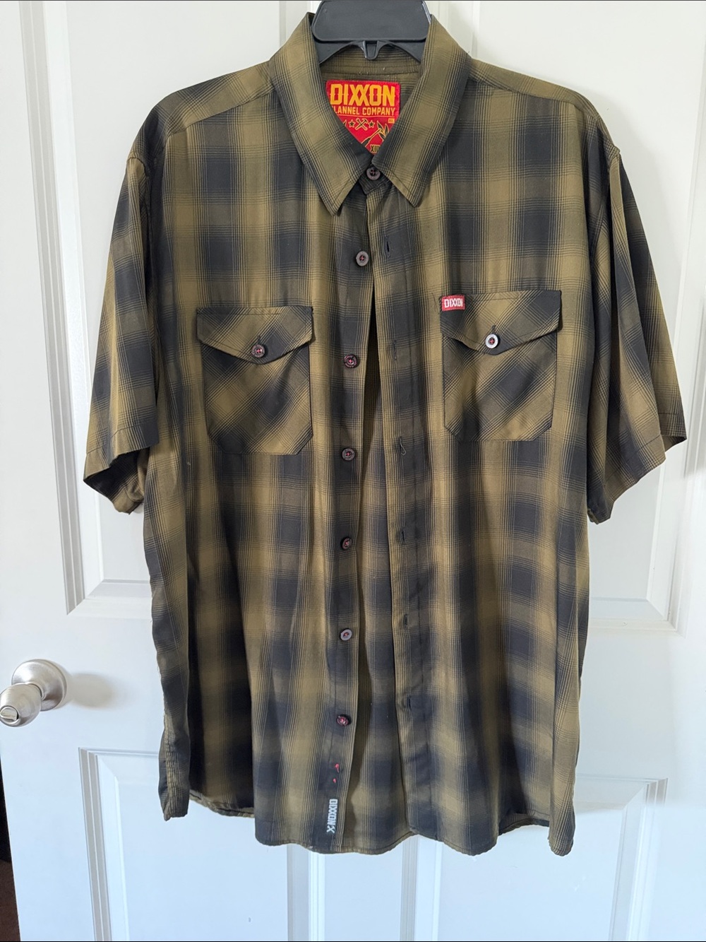 DIXXON ‘THE CORPS’ Olive & Black Plaid Short-Sleeve Button-Down Shirt